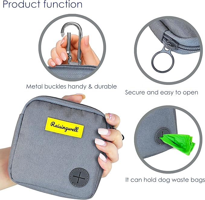 Dog Treat Pouch for Pet Walking and Training with Clicker Poop Bags Small Fanny Zipper Pack Holder for Puppy Snack Dispenser Kit for Leash and Outdoor Use （Gray）
