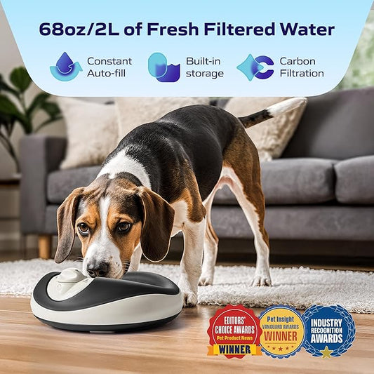 TORUS Filtered Portable Dog Water Dispenser [Upgraded 2025], 1L / 34oz, Automatic Pet Water Dispenser, No Spill, Noise-Free Dog Water Bowl Dispenser, No Power, Ideal for Small Pups and Purrfect Cats