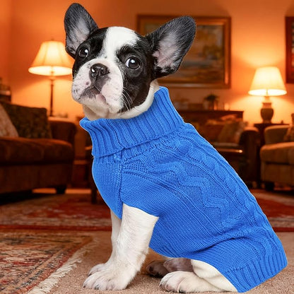 XS Dog Sweater Winter Chihuahua Clothes Girl Boy Knit Turtleneck Dog Clothes Solid Sleeveless Puppy Sweaters Soft and Warm Doggy Coat for Cold Weather(Blue, X-Small)