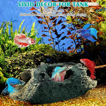 Tfwadmx Decaying Trunk Aquarium Ornament, Betta Fish Hideout Caves - Small Resin Aquarium Decoration Log with Holes for 20 Gallon Fish Tank