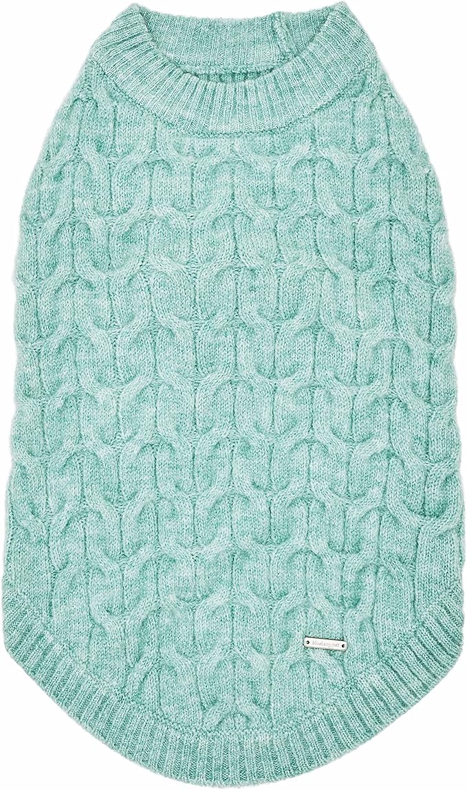 Blueberry Pet Classic Fuzzy Knit Dog Sweater, Crew-Neck Pullover Christmas Style in Heathered Jade, 12” Back Length, Cozy & Soft