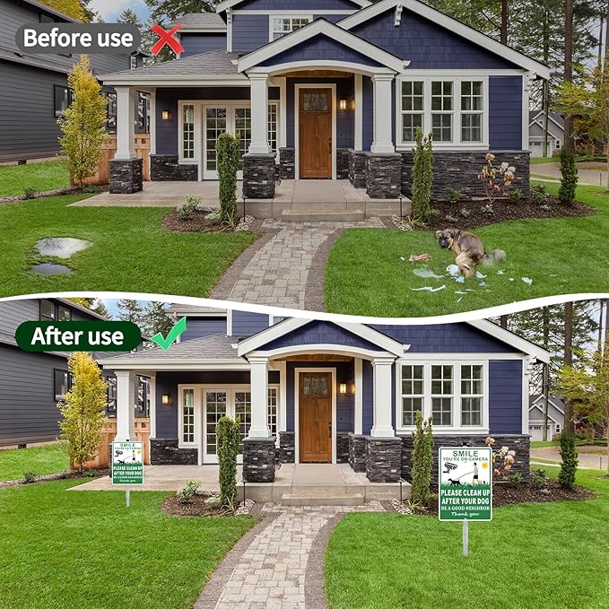 (2 Pack) Clean Up After Your Dog Signs, Please Pick Up After Your Dog Sign for Yard, No Pooping Dogs Signage for Yards, 8x28 Heavy Duty Aluminum Weather Resistant and Easy to Install with Stake (Green)