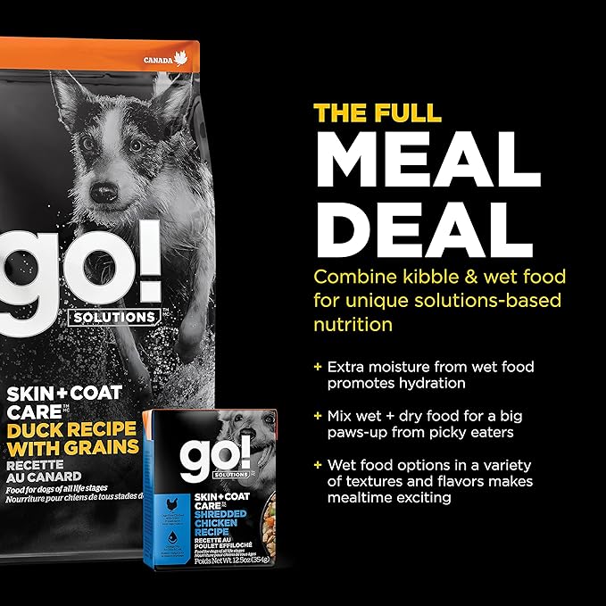 Go! Solutions Skin + Coat Care, Dry Dog Food, Duck Recipe with Grains, 3.5 lb Bag