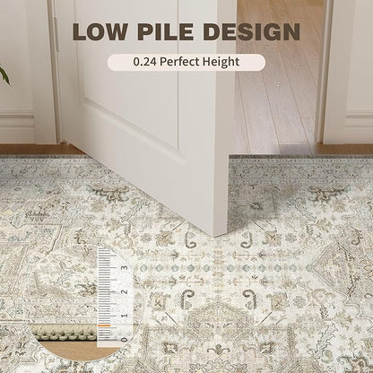 9x12 Area Rugs for Living Room, Machine Washable Non Slip Vintage Rug, Non-Slip Stain Resistant, Large Soft Home Decor Rug for Bedroom Dining Room (Brown/Ivory,9'x12')