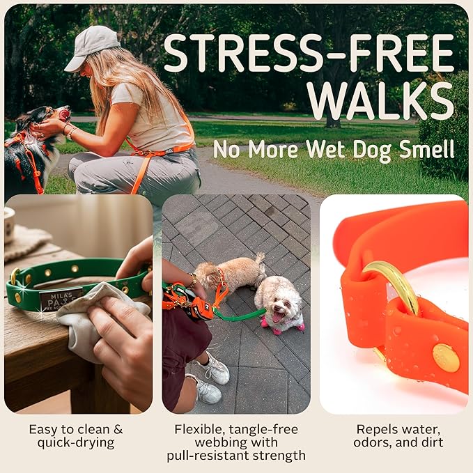 Waterproof No-Pull Dog Harness – Adjustable, Durable & Odor-Free Coated Webbing Harness for Small, Medium & Large Dogs – Easy Clean Adventure Gear by Mila’s Paws (Savage Sunset Orange, M)