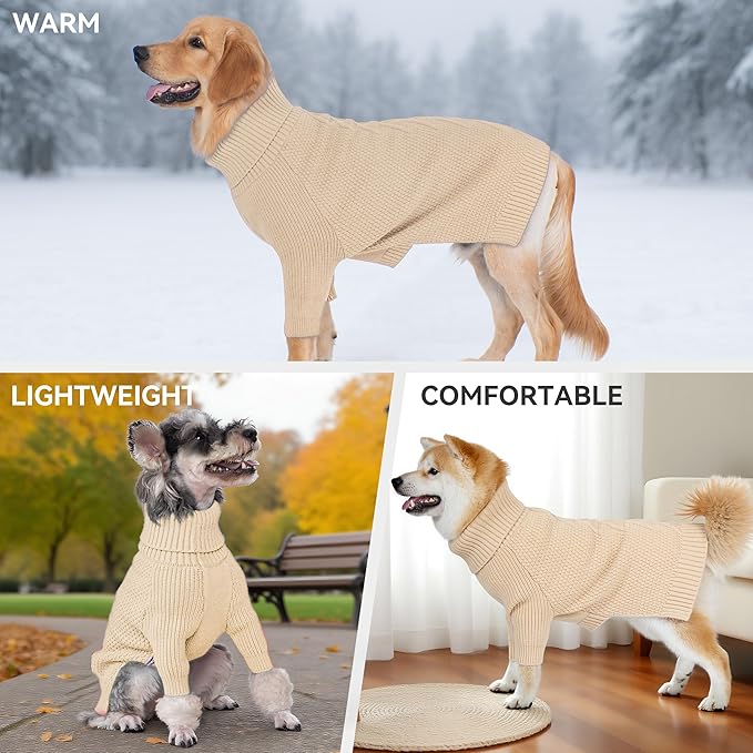 cyeollo Dog Sweater Turtleneck Knitted Sweaters with Long Sleeves Winter Clothing Dog Clothes Sweaters for Medium Large Dogs