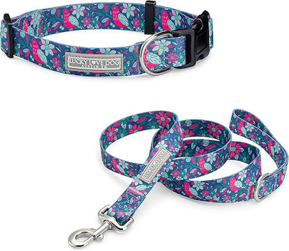 Lucky Love Dog - Adjustable Collar and Leash Set with Easy Click Buckle for Small to Large Dogs, Durable, & Comfortable Collar for Male & Female Dogs, Puppies & Adult - CarrieBelle Combo, Large