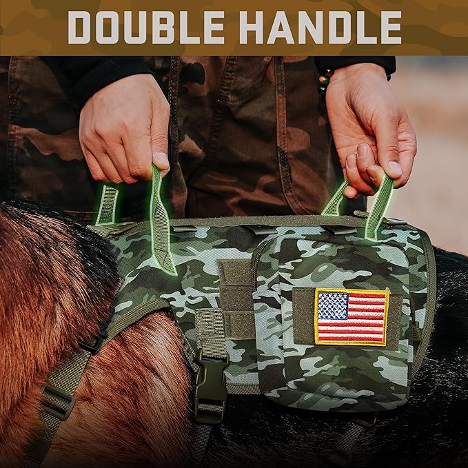 Forestpaw Dog Harness Medium Sized,Tactical Dog Harness with Handle,No Pull Military Style Service Dog Vest with Pockets Adjustable for Medium Large Dogs,Camouflage Green,Chest 19.5-41.5"