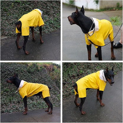 Four-Legged Full Coverage Waterproof Dog Raincoat with Reflective Features Pet Raincoats for Large Medium Small Dogs Yellow M