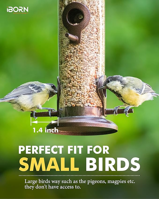 iBorn Metal Bird Feeder Hanging Wild Bird Seed Feeder for Mix Seed Blends Heavy Duty All Metal Coffee Finish,15 Inch 6 Port(Seed is not Included)