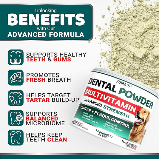 Advanced Dog Dental Powder, Breath Freshener with Multivitamin, Dog Teeth Cleaning, Bad Breath & Tartar and Plaque Off Remover for Dogs Probiotics lab co, Pet Oral Care - Vitamins and Supplements