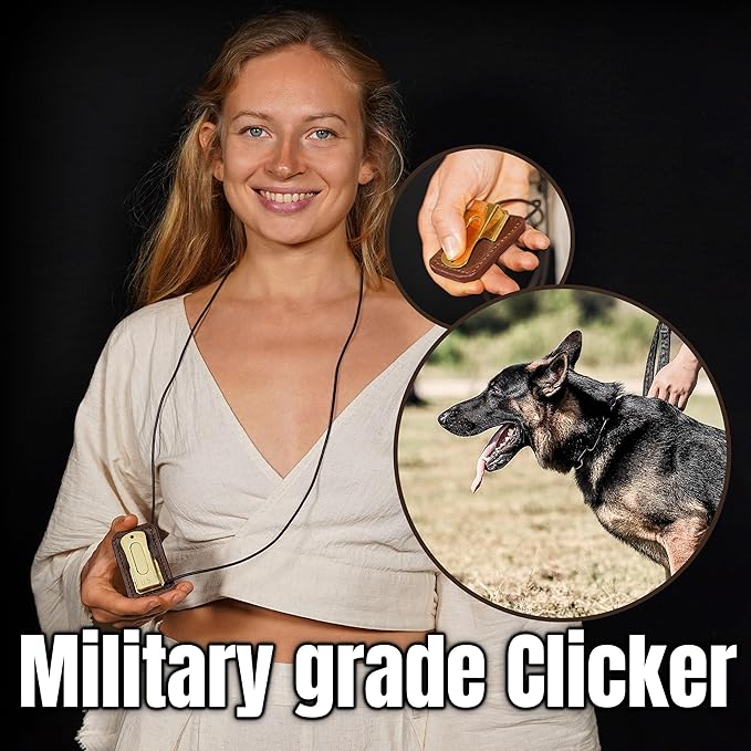 Mythrojan Brass and Steel Pet Training Clicker Puppy Dog Training Cricket Clicker U.S. Engraved WII Military Gear Metal Clicker (Clicker with Leather Gripper)
