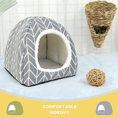 Tierecare Guinea Pig Hideout Bed Dwarf Rabbit House Cave Accessories Cozy Hide-Out for Little Bunny Hedgehog Ferret Chinchilla&Other Small Animals (Grey)