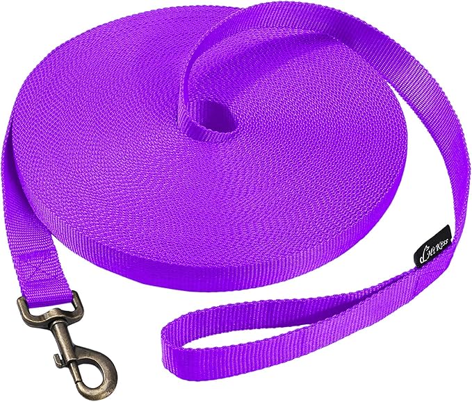 HIKISS Long Dog Leash Obedience Recall Training Agility Lead with Thickening Material for Large Dog - 15ft 20ft 30ft 50ft 100ft Training Leash(Purple 50ft)