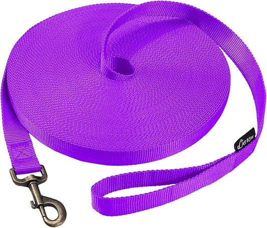 HIKISS Long Dog Leash Obedience Recall Training Agility Lead with Thickening Material for Large Dog - 15ft 20ft 30ft 50ft 100ft Training Leash(Purple 20ft)