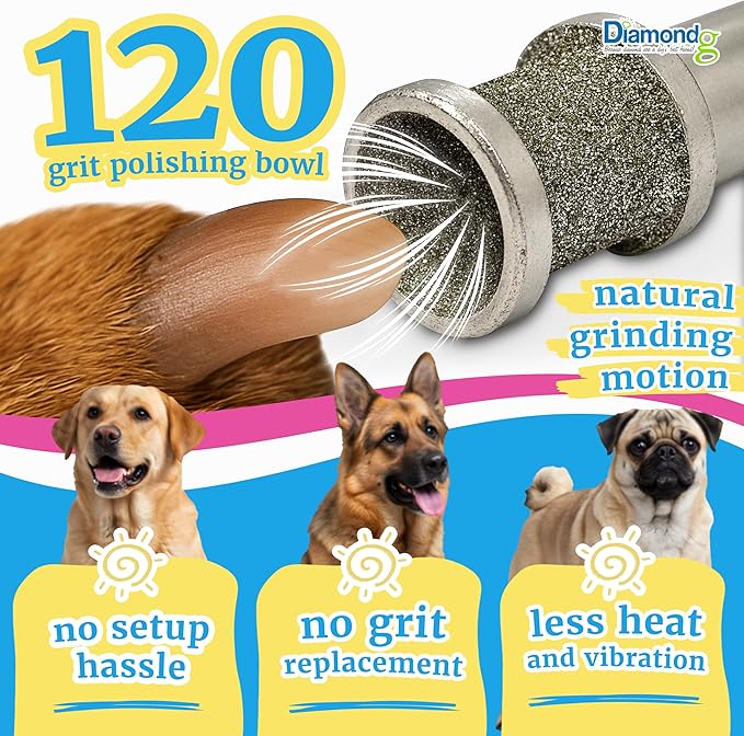 Diamondg Dog Nail Grinder Bit, 1 Pack - Compatible with Dremel, Diamond Bit for Pet Nails with 60 Grit Body & 120 Grit Polishing Bowl - Ideal for Large Dogs Over 30lbs., Enhanced Big Casey