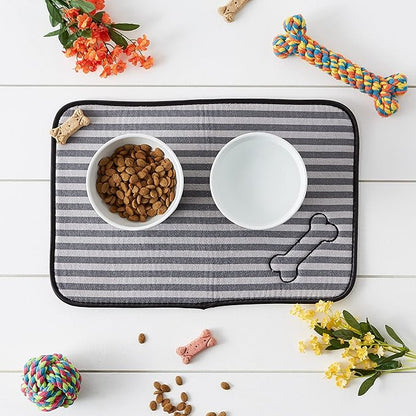 Bone Dry Machine Washable, Ultra Absorbent Pet Mat, 12x18", Gray Stripe