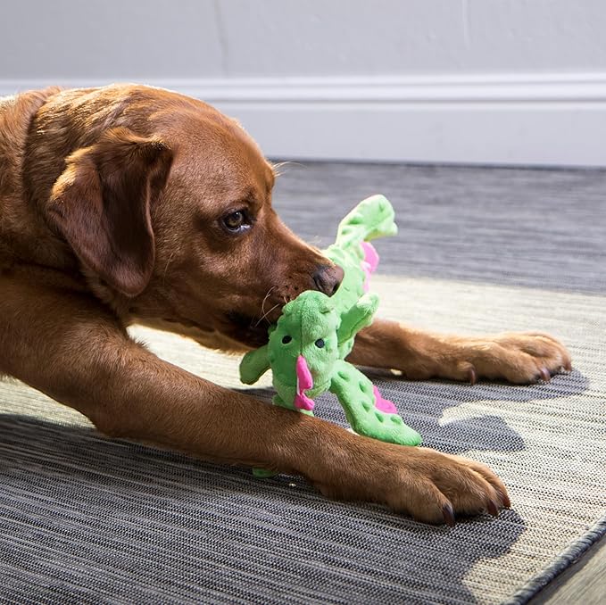 goDog Bubble Plush Skinny Dragons Squeaky Plush Dog Toy, Chew Guard Technology - Green, Large