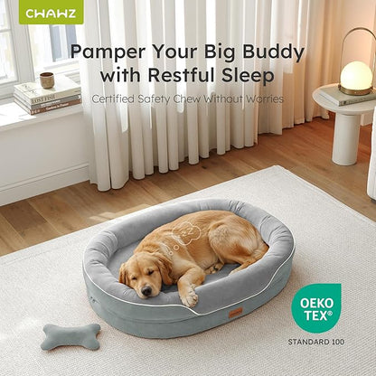 XL Orthopedic Dog Bed, Extra Large Dog Bed, Dog Sofa for Large Sized Dogs with Full-Surround Bolsters, Dual-Sided Dog Cooling Bed with Memory Foam, Washable Sofa with Nonslip Bottom, Light Grey