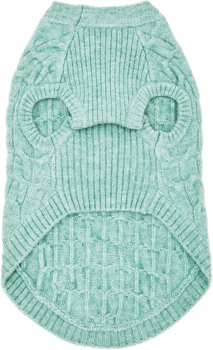 Blueberry Pet Classic Fuzzy Knit Dog Sweater, Crew-Neck Pullover Christmas Style in Heathered Jade, 12” Back Length, Cozy & Soft