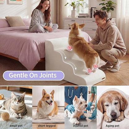 Lesure Dog Stairs for High Bed Pet Steps Ramp for Small Dogs with CertiPUR-US Certified Foam with Non-Slip Bottom, Beige, 5 Steps