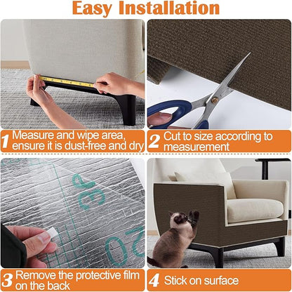 Cat Scratch Furniture Protector - 118" x 15.8" Trimmable Self-Adhesive Cats Claws Scratch Pads, DIY Cat Climbing Couch Protector for Scratch Post Cat Tree Replacement Indoor (Brown)