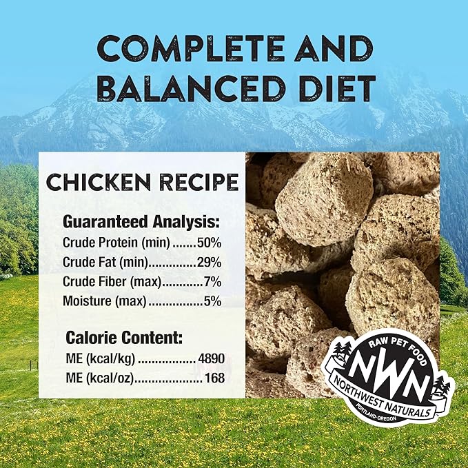Northwest Naturals Freeze-Dried Chicken Dog Food - Bite-Sized Nuggets - Grain-Free, High-Protein, Raw Diet, Human-Grade Ingredients, All Natural, Healthy & Nutritious, Proudly Made in USA, 25 Oz