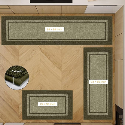 Kitchen Rugs 24" x 36", Non-Slip Machine Washable Kitchen Runner Rugs Floor Mats, Absorbent Comfort Standing Mats for Kitchen, Sink, Laundry and Hallway, Budding Green & Sage Green