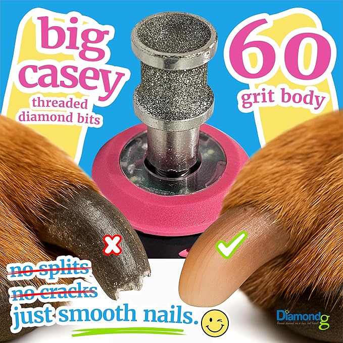 Diamondg Dog Nail Grinder Bit, 1 Pack - Compatible with Dremel, Diamond Bit for Pet Nails with 60 Grit Body & 120 Grit Polishing Bowl - Ideal for Large Dogs Over 30lbs., Enhanced Big Casey