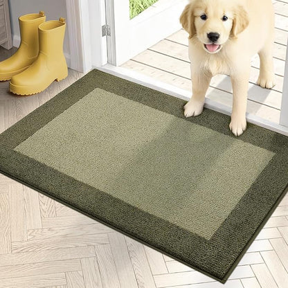 PURRUGS Dirt Trapping Door Mat 20" x 32", Non-Slip Washable Entry Mat, Dog Doormat, Front Door Mat, Super Absorbent Entrance Mat for Muddy Shoes & Paws, Budding Green & Sage Green