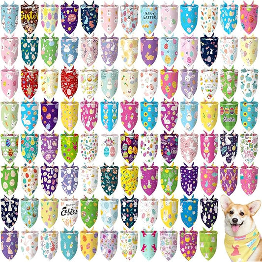 100 Pcs Easter Dog Bandanas Bulk Pet Bibs Colorful Triangle Scarf Pet Bandanas for Medium Large Dogs Easter Festival Spring Summer Birthday Costume Decor