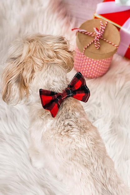 Pearhead Holiday Dog Bowtie – Red Plaid Christmas Pet Bow, Slide On Collar Accessory, Seasonal Dog Apparel, Perfect Stocking Stuffer, XS/S Small Breed