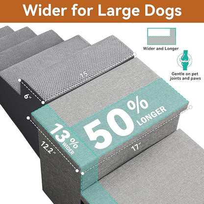 Dog Stairs for High Beds, Folding Pet Stairs Gift for Dogs Puppy with Storage for Bed Couch, Cat Dog Ramp Hold Up to 200 lbs (Gray, 5 Steps with Condo(49" D x 17" W x 26" H))