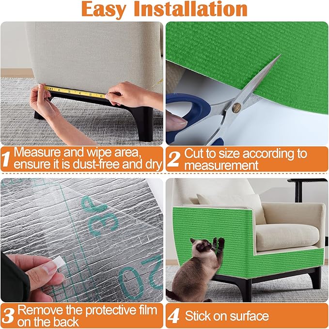 Cat Scratch Furniture Protector - 118" x 15.8" Trimmable Self-Adhesive Cats Claws Scratch Pads, DIY Cat Climbing Couch Protector for Scratch Post Cat Tree Replacement Indoor (Green)