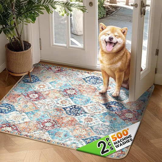 Hompet 2 Pack Super Absorbent Dog Door Mat for Muddy Paws, Washable Pee Pads for Dogs, Reusable Puppy Training Pads, Quick Dry Non-Slip Pet Entryway Rug, Leak-Proof Potty Pad for Indoor Floors 36x36
