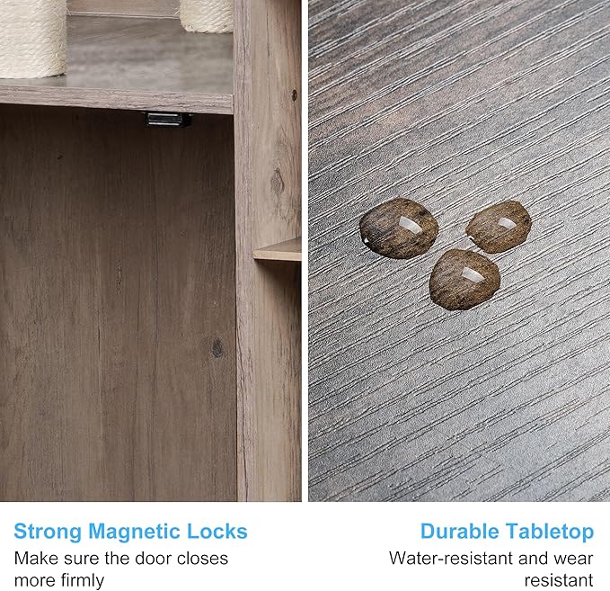 Hey-brother Cat Tree with Litter Box Enclosure, Modern Cat Tower for Indoor Cats with Large Platform, Condo Food Station and 2 Hammocks, All-in-one Cat Furniture, Wood Rustic Gray MPJ115SG