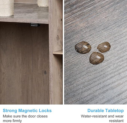 Hey-brother Cat Tree with Litter Box Enclosure, Modern Cat Tower for Indoor Cats with Large Platform, Condo Food Station and 2 Hammocks, All-in-one Cat Furniture, Wood Rustic Gray MPJ115SG