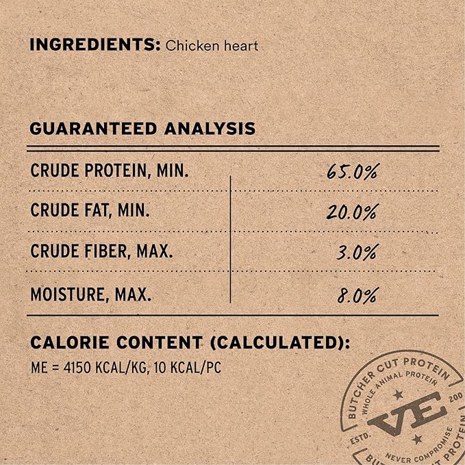 Vital Essentials Single Ingredient Chicken Hearts Dog Treats, 1.9 oz | Freeze-Dried Raw | Premium Quality High Protein Training Treats | Grain Free, Gluten Free, Filler Free