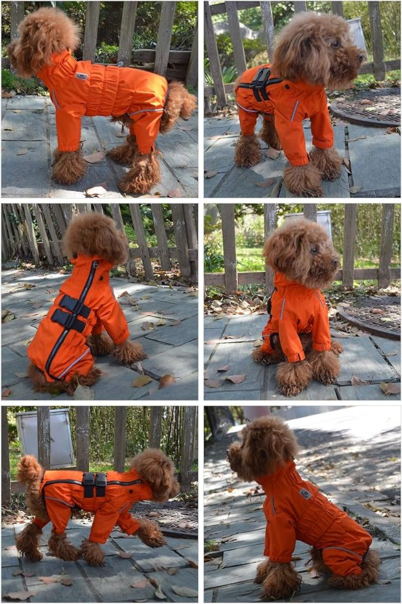 Dogs Waterproof Jacket, Lightweight Waterproof Jacket Reflective Safety Dog Raincoat Windproof Snow-Proof Dog Vest for Small Medium Large Dogs Orange XS