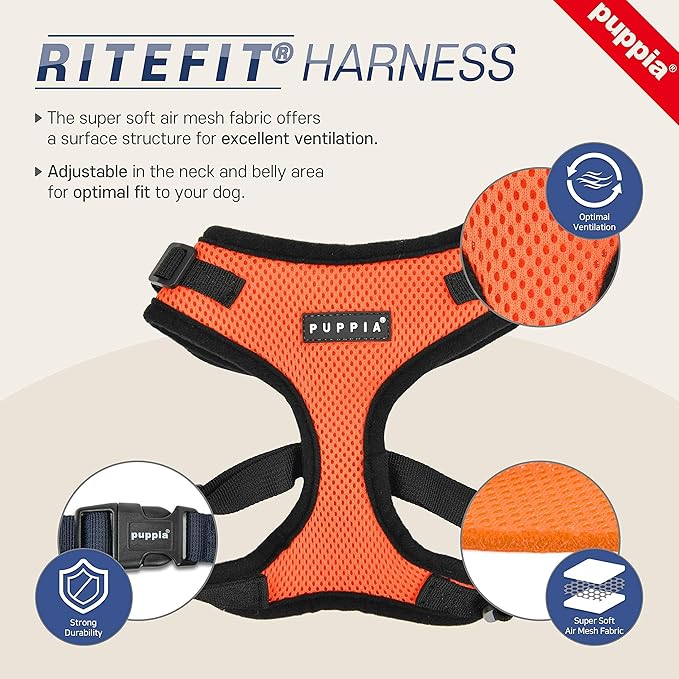 Authentic Puppia RiteFit Harness with Adjustable Neck, Green, Medium