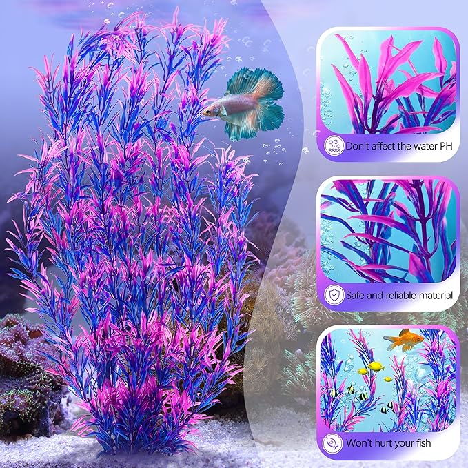 MyLifeUNIT Aquarium Plants, 21 Inches Tall Plastic Fish Tank Plants for Fish Tank Decorations and Aquarium Decor (Purple)