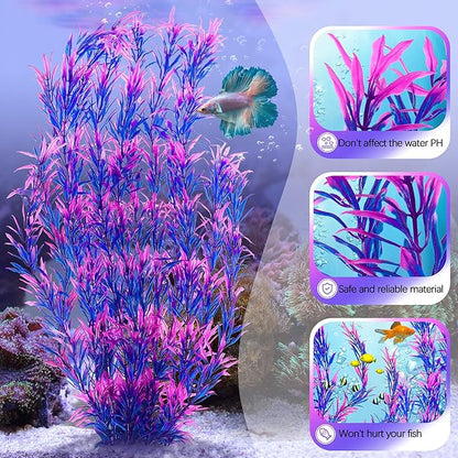 MyLifeUNIT Aquarium Plants, 21 Inches Tall Plastic Fish Tank Plants for Fish Tank Decorations and Aquarium Decor (Purple)