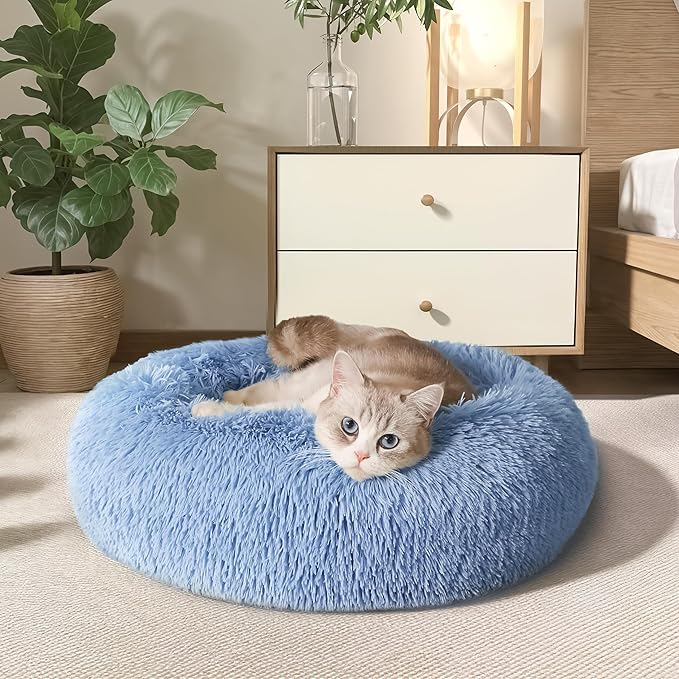 WESTERN HOME WH Calming Dog Bed & Cat Bed, Anti-Anxiety Donut Dog Cuddler Bed, Warming Cozy Soft Dog Round Bed, Dog Cat Cushion Bed for Small Medium Dogs and Cats