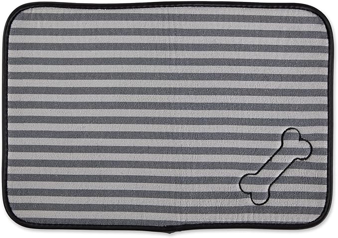 Bone Dry Machine Washable, Ultra Absorbent Pet Mat, 12x18", Gray Stripe