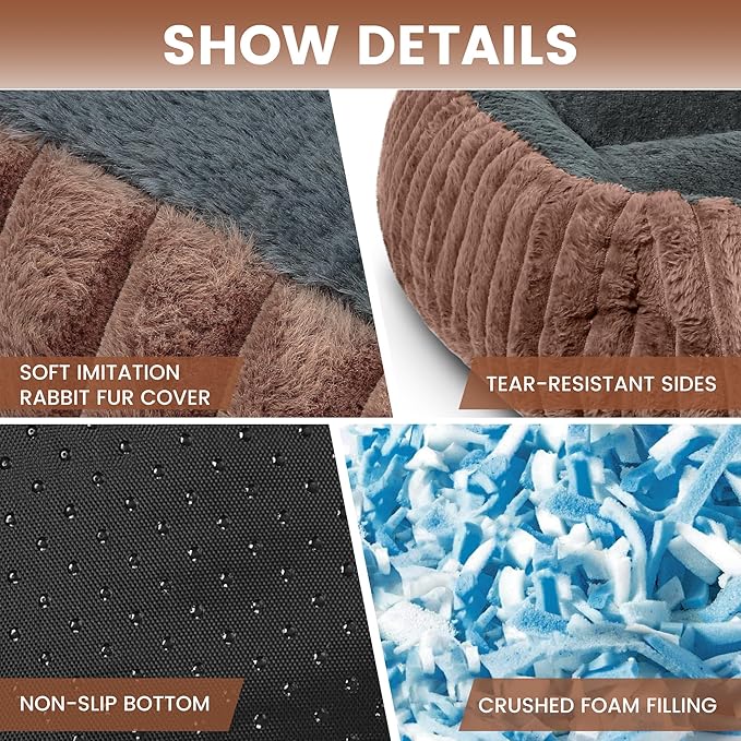 Dog Beds for Medium Dogs 32x24 Inch, Comfort-Sided Orthopedic Dog Bed Couch with Breathable Shredded Memory Foam, Faux Rabbit Fur Pet Bed, Non-Detachable, Non-Slip, Machine Washable
