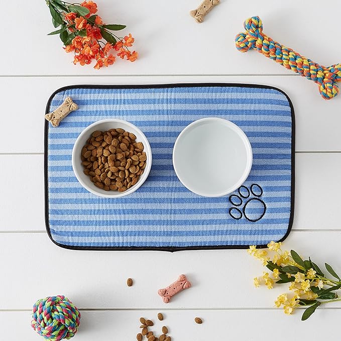 Bone Dry Machine Washable, Ultra Absorbent Pet Mat, 12x18, Blue Stripe