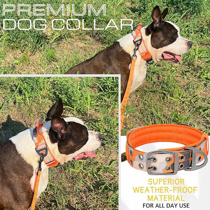 ADITYNA Heavy Duty Dog Collar for Large Dogs - Camo Orange Collar with Handle for Training, and Walking - Wide, Thick, Tactical, Soft Neoprene Padded