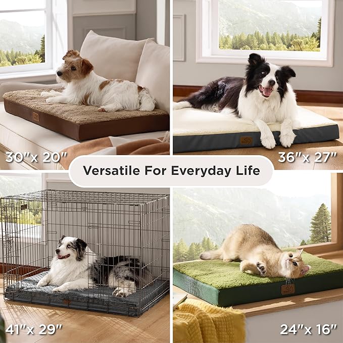 Bedsure Large Dog Bed for Crate - Comfy Flat Pet Beds with Removable Washable Cover, Orthopedic Egg Crate Foam Crate Mat, Suitable for Pet Up to 50 lbs