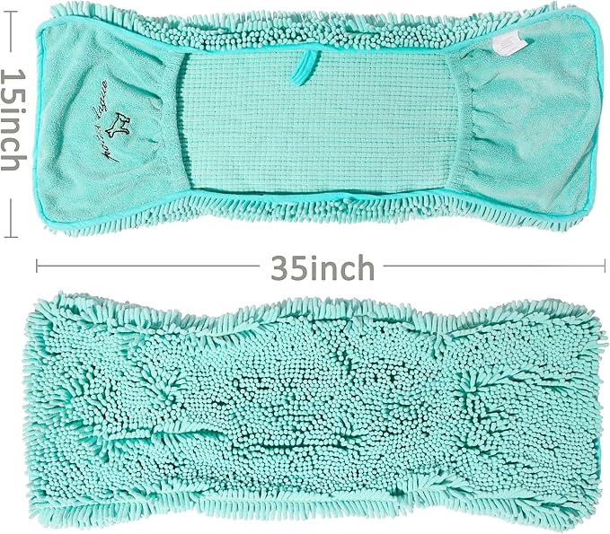 Patas Lague 2 Pack Absorbent Dog Towel for Drying Dogs Large, 35''x15'' Extra Large Microfiber Quick Drying Pet Bath Towel with Hand Pockets, Machine Washable Pet Shammy Lilac Aqua