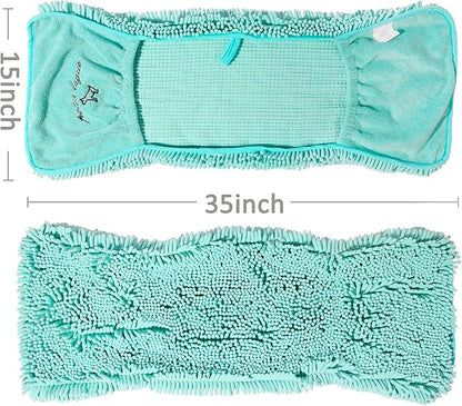 Patas Lague 2 Pack Absorbent Dog Towel for Drying Dogs Large, 35''x15'' Extra Large Microfiber Quick Drying Pet Bath Towel with Hand Pockets, Machine Washable Pet Shammy Lilac Aqua